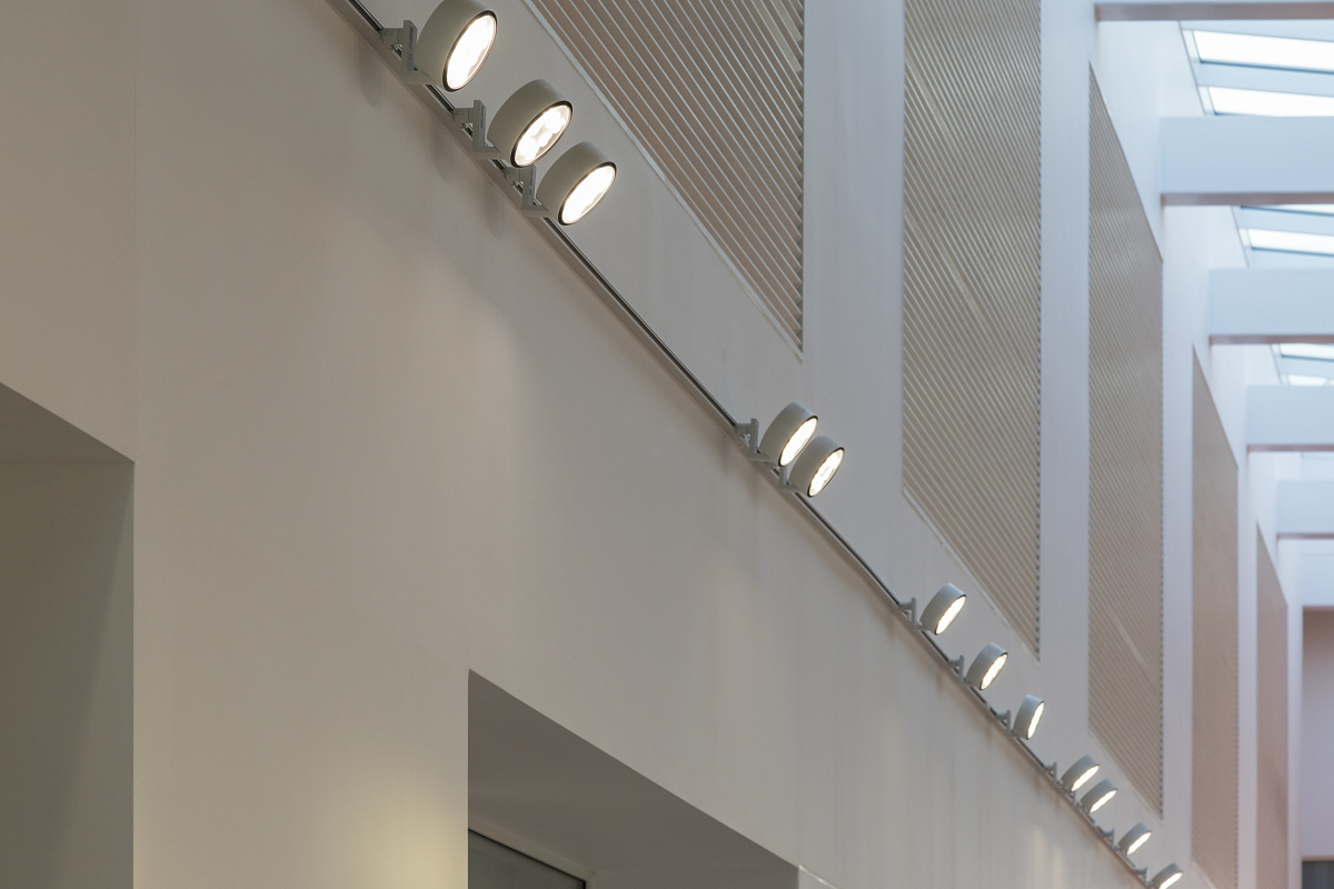 ERCO Optec LED spotlights on track in the Spark Building, Solent University.