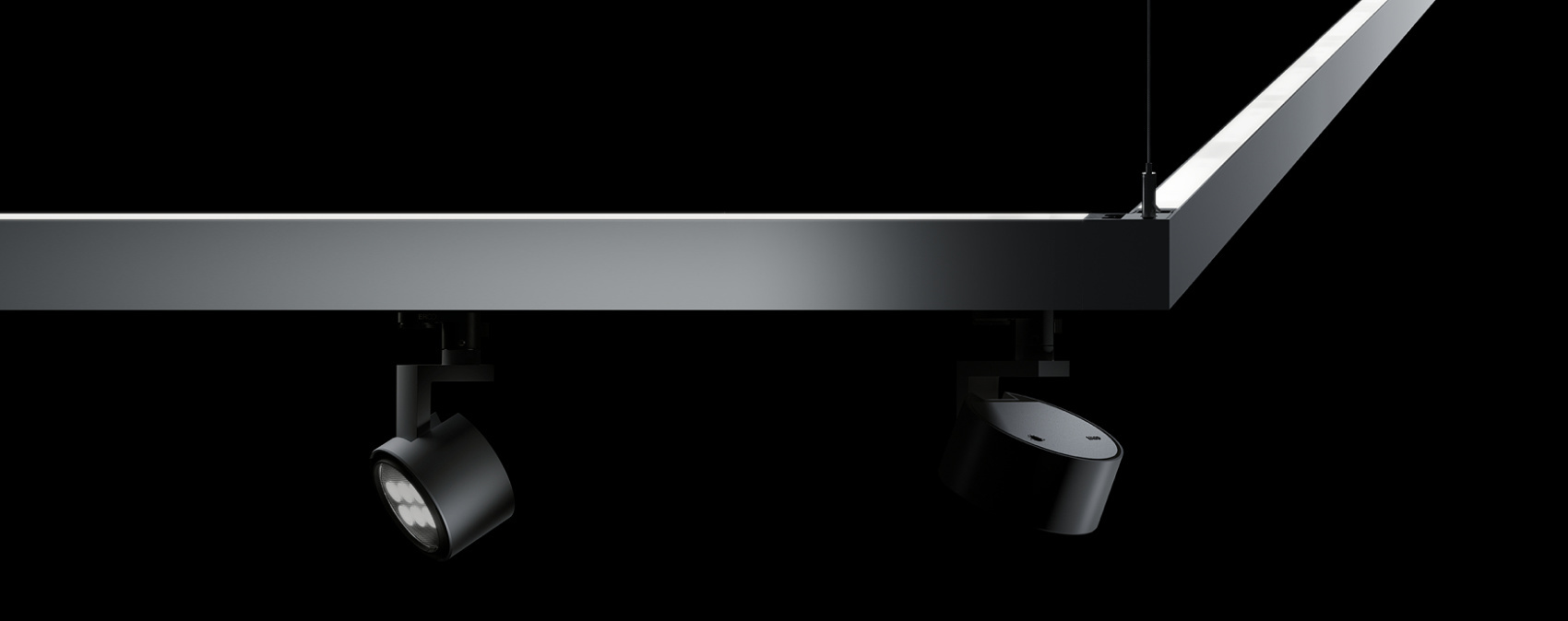ERCO LED track spotlights, flexibly positioned for accent lighting in galleries and shops.
