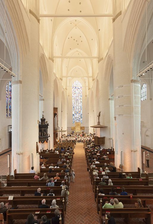 Interior of St. Catherines Church in Hamburg, illuminated by ERCO LEDs.