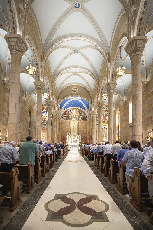 Interior of St. Joseph Church, Indiana, featuring ERCO LED lighting for high visual comfort.