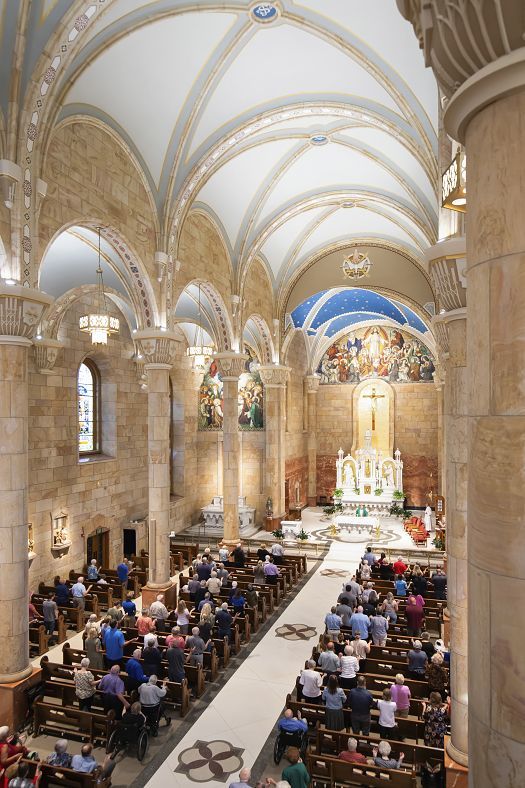 Interior of St. Joseph Church, Indiana, featuring ERCO LED lighting for high visual comfort and energy efficiency.