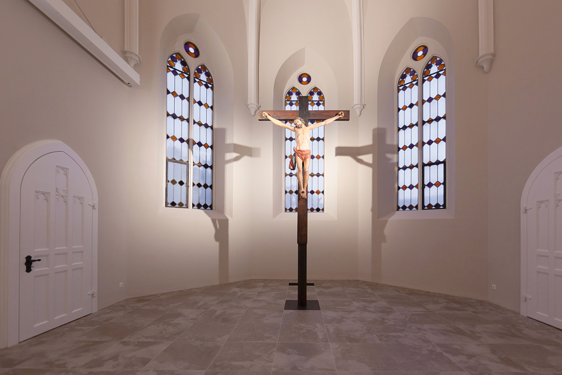 St Mary and Bartholomew Church in Harsefeld, featuring LED lighting accentuating the cross vault.