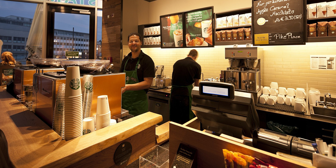 Starbucks Coffee House in Koblenz, illuminated with ERCO LED lighting.