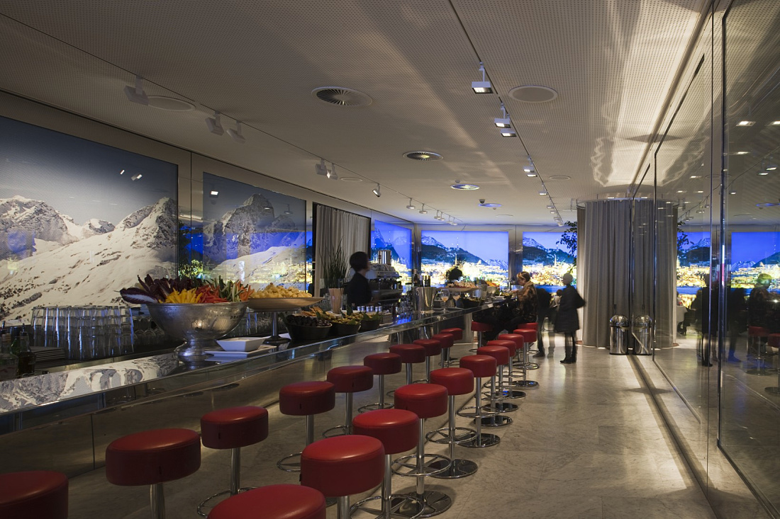 Swiss Corner Bar in Milan featuring Light Board spotlights for modern lighting.