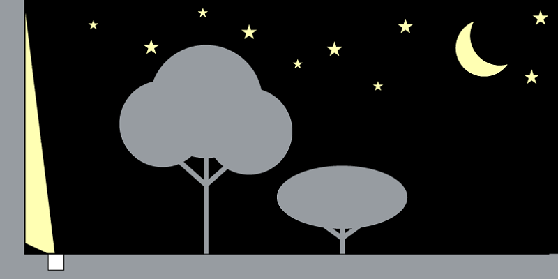 Tesis New in-ground luminaire illuminating a facade under stars and moon.