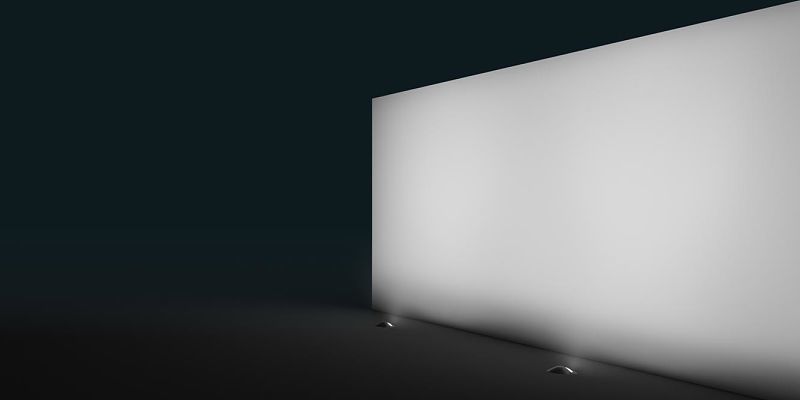 ERCO Tesis New recessed floor lights illuminating a facade with uniform light.