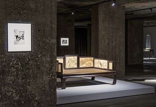 Feuerle Collection: Chinese furniture and art illuminated by ERCO lighting in a bunker setting.