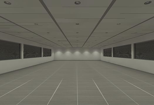 Empty room featuring ERCO downlights, ensuring consistent illumination for high lumen maintenance.