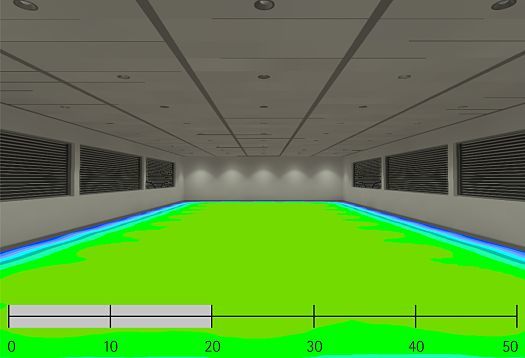 False-color image of illuminance with ERCO LEDs, showing high lumen maintenance.