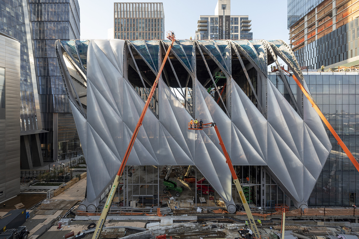 The Shed/Hudson Yards, a shape-shifting cultural space in New York, illuminated by ERCO.