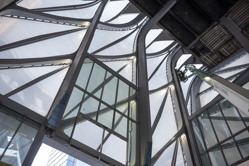 Interior view of The Shed/Hudson Yards, featuring ERCO lighting and ETFE cushions.