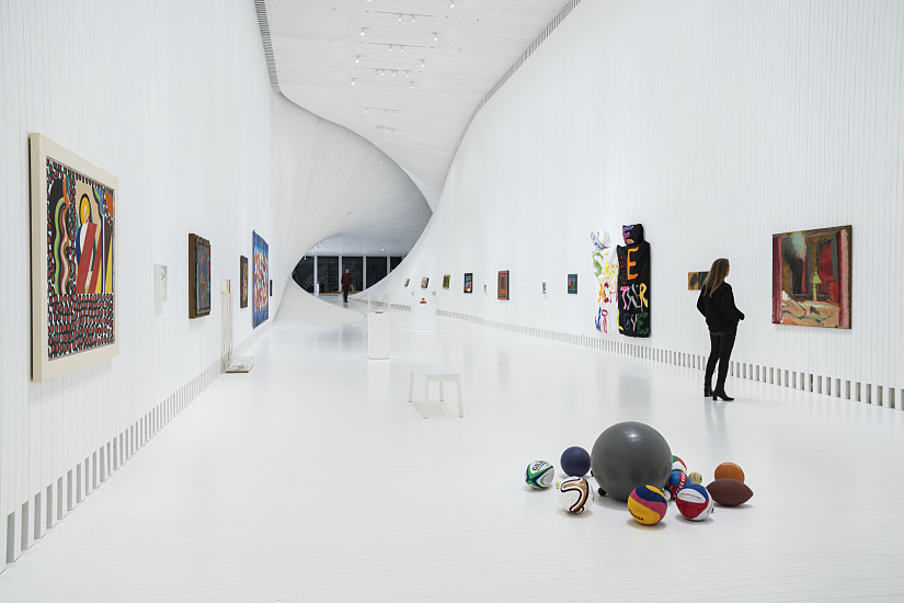 Interior of 'The Twist' at Kistefos Museum, Norway, featuring art and ERCO Parscan spotlights.