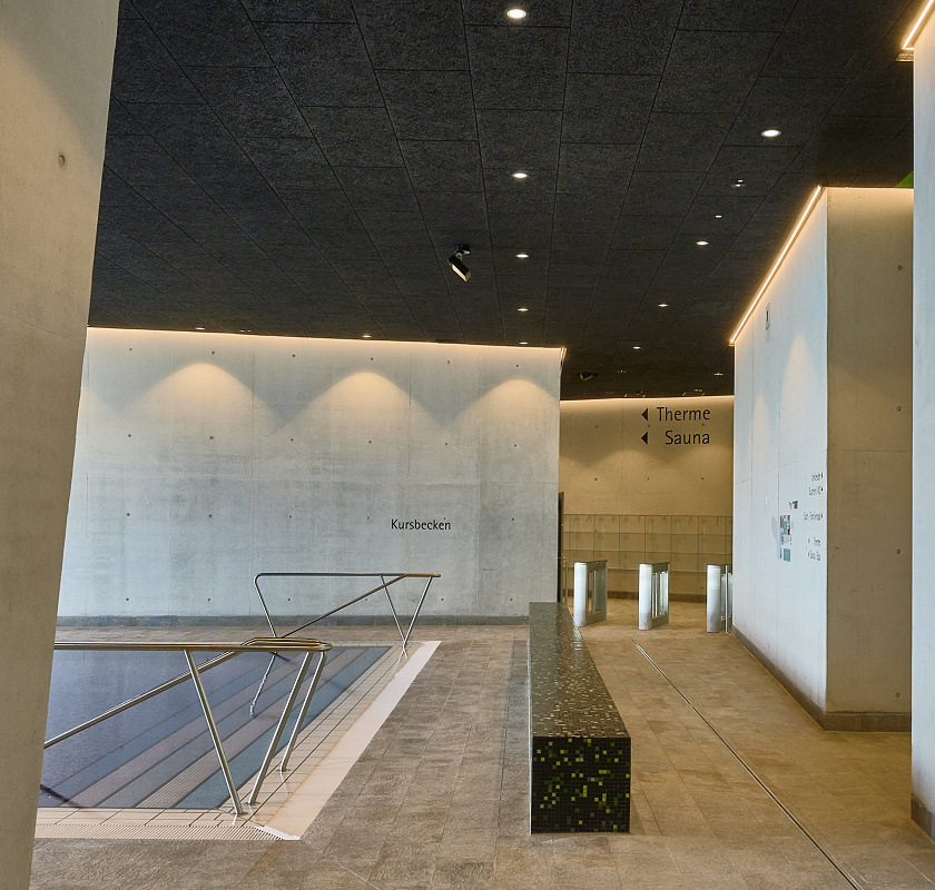 Lindau Thermal Spa interior featuring ERCO downlights for visual comfort and robust design.