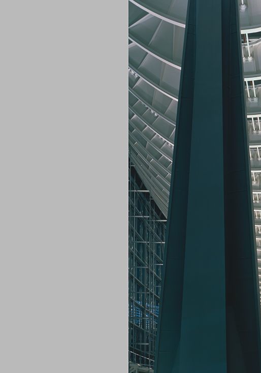Illuminated steel structure at Tokyo International Forum, a landmark featuring ERCO lighting.