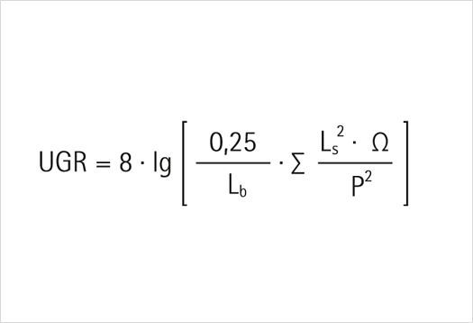 UGR formula for calculating glare in lighting systems.
