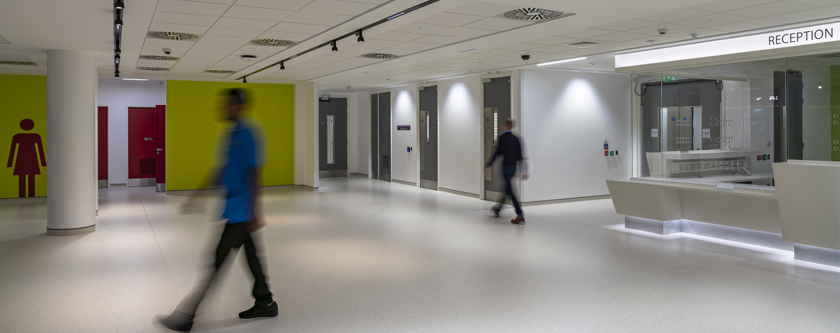 ERCO Compar luminaires in Ulster Hospital, Belfast, featuring patient-centered lighting with Bluetooth control.
