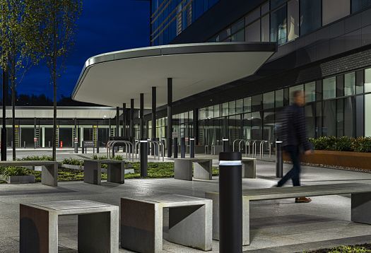 ERCO Castor bollard lights illuminate the outdoor area of Ulster Hospital, Belfast.