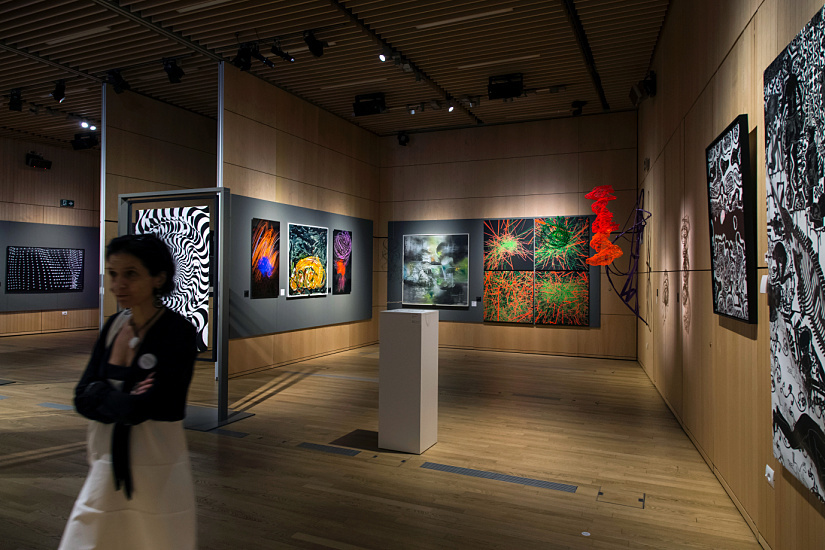 Art exhibition at UniCredit Pavilion, Milan, illuminated by ERCO LED spotlights.