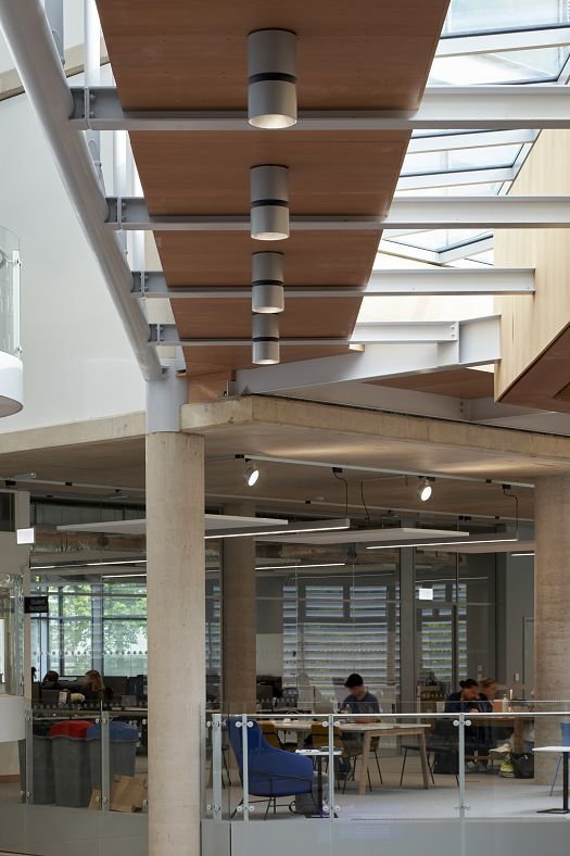 ERCO Atrium surface-mounted luminaires at the University of Baths School of Management, providing sustainable lighting.