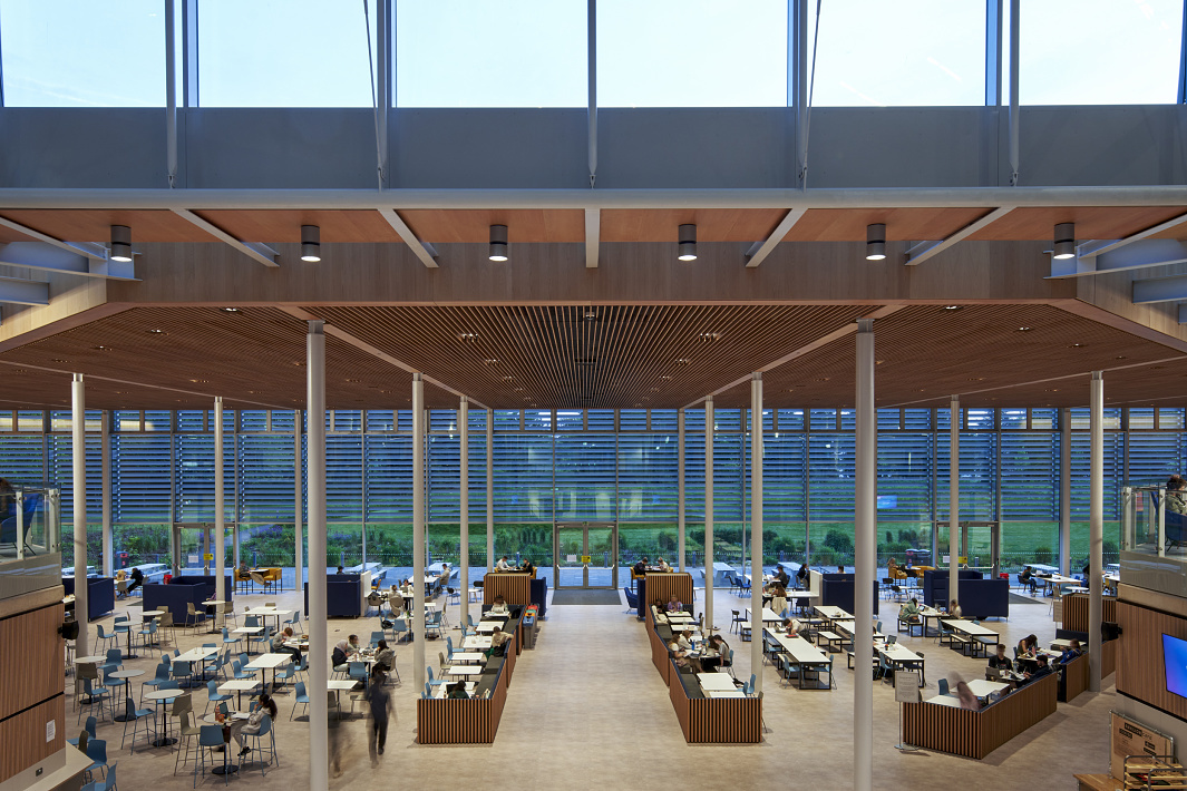 ERCO Atrium surface-mounted luminaires providing sustainable lighting at the University of Bath.