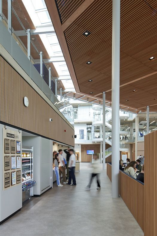 Interior of the University of Bath School of Management, featuring ERCO downlights for sustainable lighting.