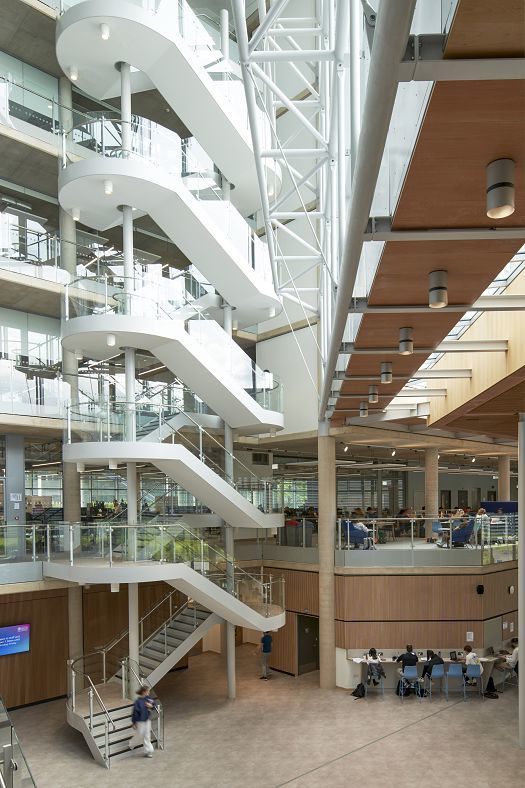 Interior of the University of Bath School of Management, featuring ERCO downlights for sustainable lighting.