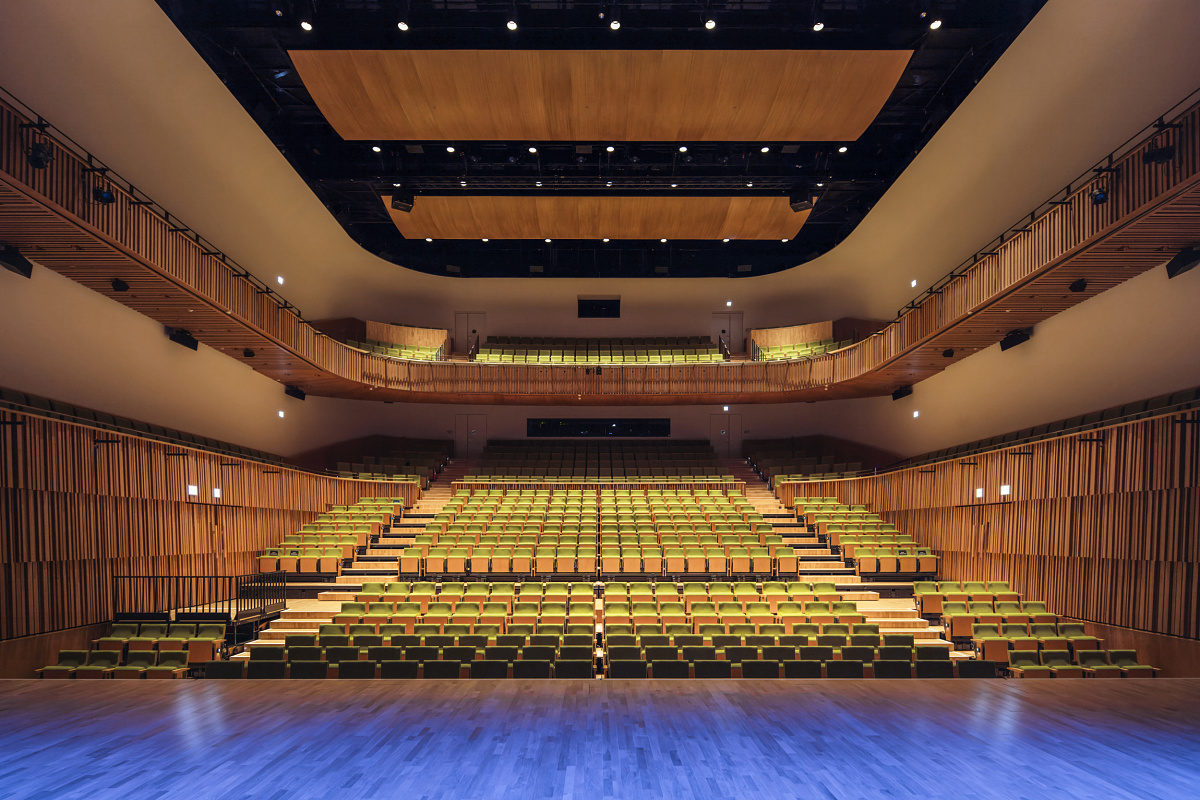 Shaw Auditorium at Hong Kong UST features ERCO LED lighting for visual comfort and directed light.