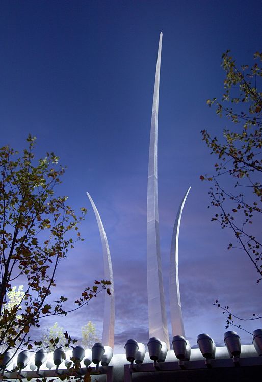 US Air Force Memorial in Arlington, illuminated by Beamer spotlights for high visibility.