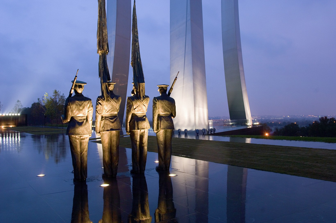 US Air Force Memorial in Arlington illuminated by Beamer spotlights.