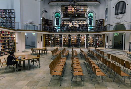 Interior of Vorarlberg State Library featuring ERCO LED lighting for energy efficiency.