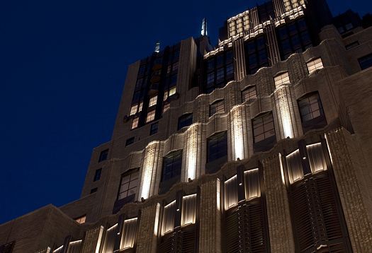 The Walker Tower apartment building in New York, illuminated with ERCO projectors.