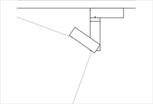 Diagram of an ERCO wallwasher for uniform wall illumination.