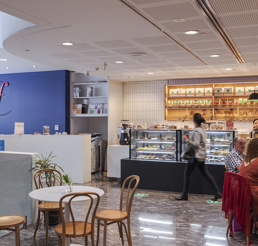 Wholegreen Bakery in Sydney, featuring ERCO Skim recessed luminaires for pleasant general lighting.